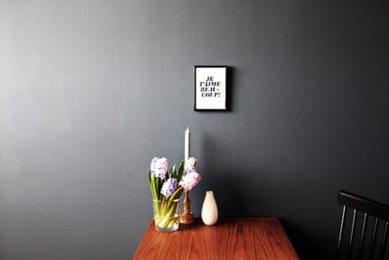 Dark blue wall in our guest room.