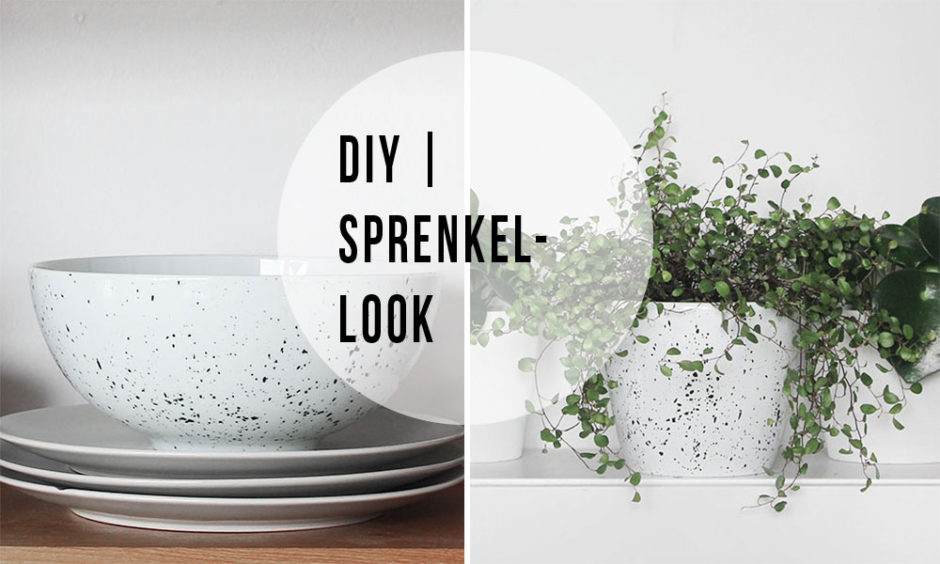 Ein cooles, trendiges und einfaches DIY: Sprenkelschale und -blumentopf.